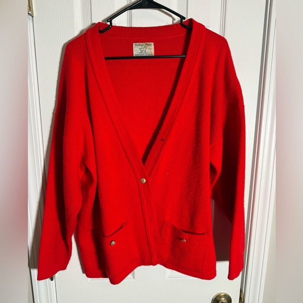Vintage Red Cardigan Sweater Women Large Button Front Acrylic V Neck